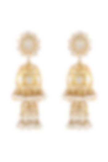 Gold Finish Meenakari Pearl Earrings In Sterling Silver by Zeeya Luxury Jewellery