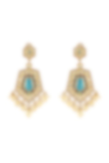 Gold Finish Turquoise Stone Earrings In Sterling Silver by Zeeya Luxury Jewellery