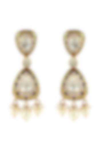 Gold Finish Kundan & Pearl Handcrafted Earrings In Sterling Silver by Zeeya Luxury Jewellery