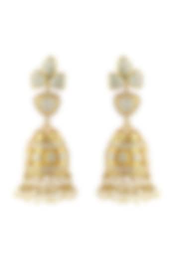 Gold Finish Handcrafted Kundan & Pearl Earrings In Sterling Silver by Zeeya Luxury Jewellery