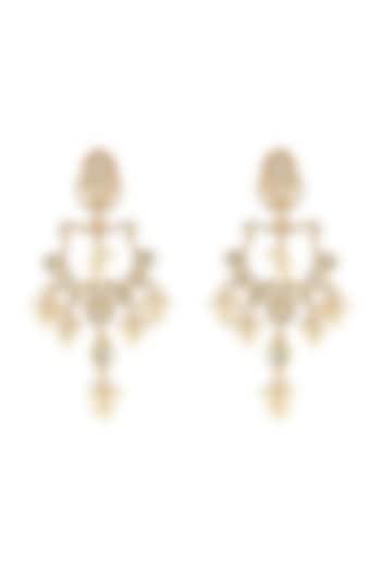 Gold Finish Meenakari Kundan & Pearl Earrings In Sterling Silver by Zeeya Luxury Jewellery