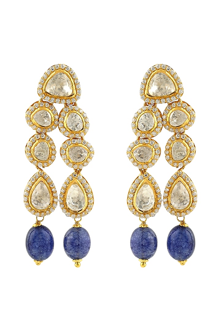 Gold Finish Sapphire Earrings In Sterling Silver by Zeeya Luxury Jewellery
