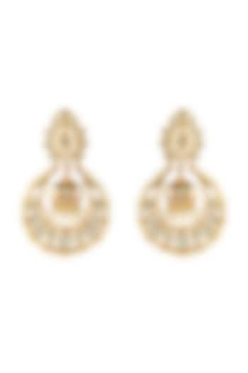 Gold Finish Meenakari Earrings With Pearl & Kundan In Sterling Silver by Zeeya Luxury Jewellery