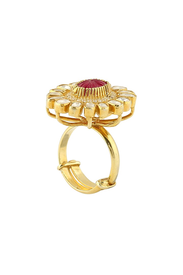 Gold Finish Ruby Adjustable Ring In Sterling Silver by Zeeya Luxury Jewellery at Pernia's Pop Up Shop