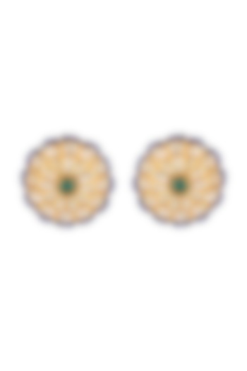 Gold Finish Kundan Polki & Green Semi-Precious Stud Earrings In Sterling Silver by Zeeya Luxury Jewellery at Pernia's Pop Up Shop