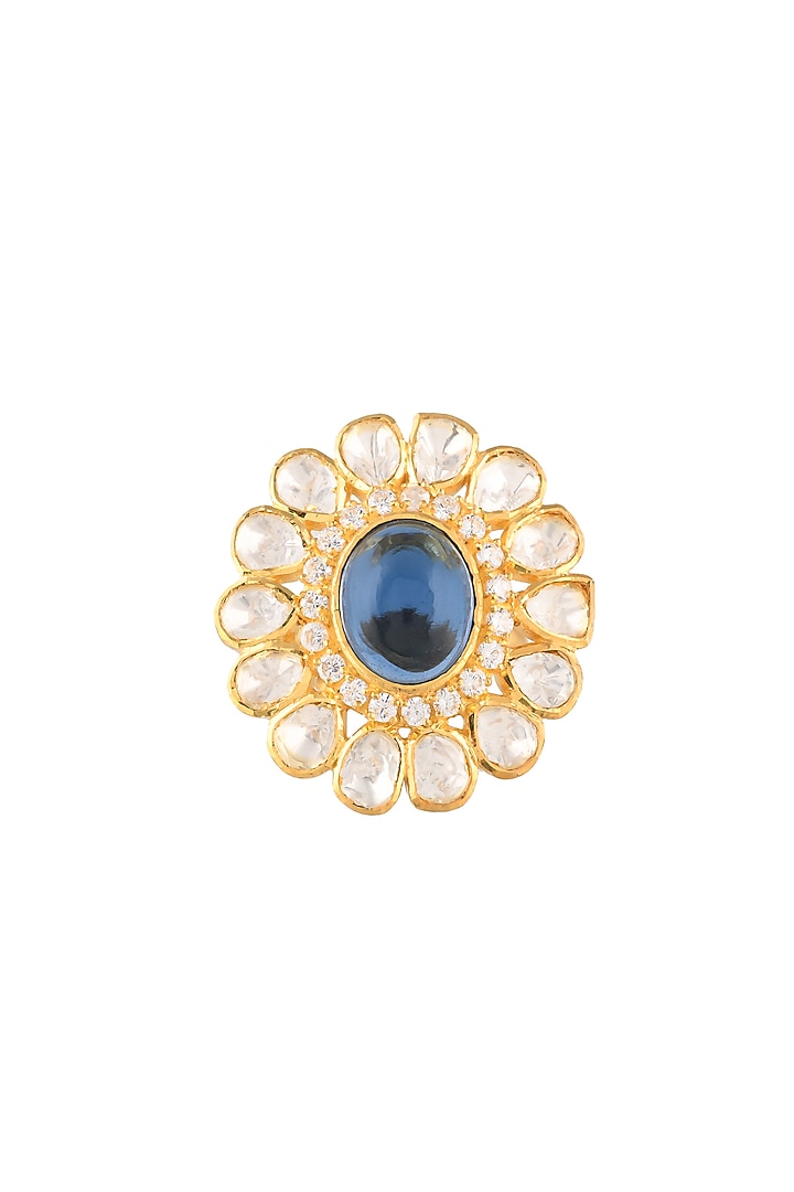 Gold Finish Blue Semi-Precious Stone Ring In Sterling Silver by Zeeya Luxury Jewellery at Pernia's Pop Up Shop