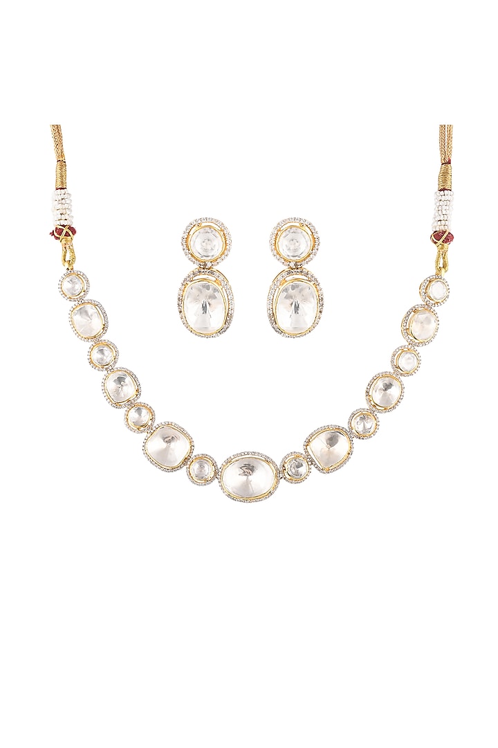 Gold Finish Semi-Precious Stone Necklace Set In Sterling Silver by Zeeya Luxury Jewellery