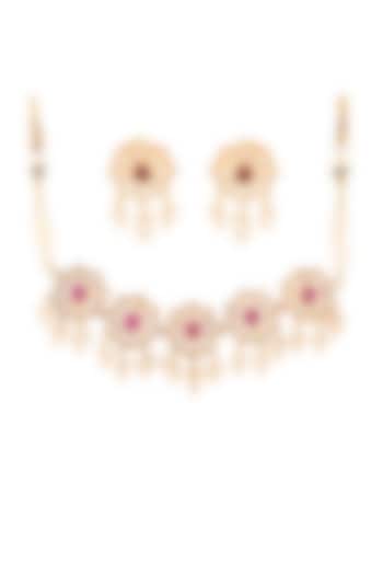 Gold Finish Semi-Precious Ruby Stone Necklace Set In Sterling Silver by Zeeya Luxury Jewellery at Pernia's Pop Up Shop