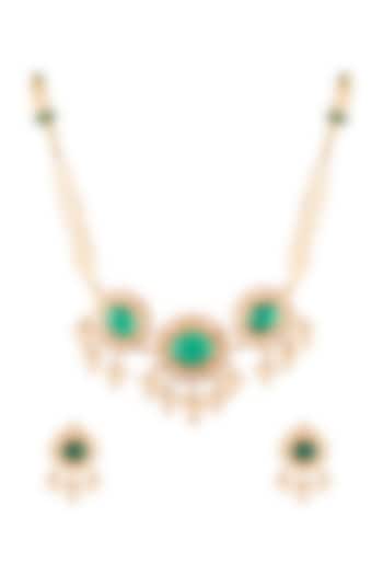 Gold Finish Semi-Precious Emerald Stone Necklace Set In Sterling Silver by Zeeya Luxury Jewellery