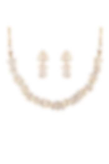 Gold Finish Kundan Polki Necklace Set In Sterling Silver by Zeeya Luxury Jewellery