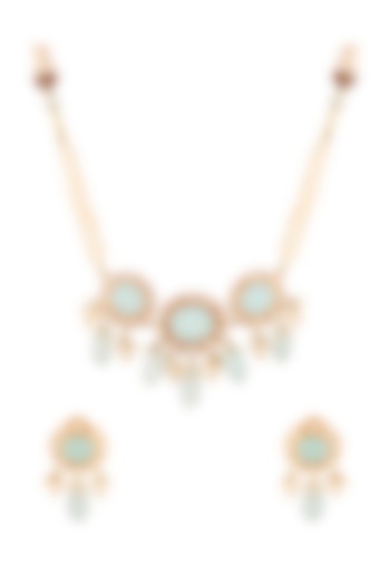 Gold Finish Synthetic Stones Choker Necklace Set In Sterling Silver by Zeeya Luxury Jewellery