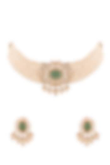 Gold Finish Kundan Polki Choker Necklace Set In Sterling Silver by Zeeya Luxury Jewellery