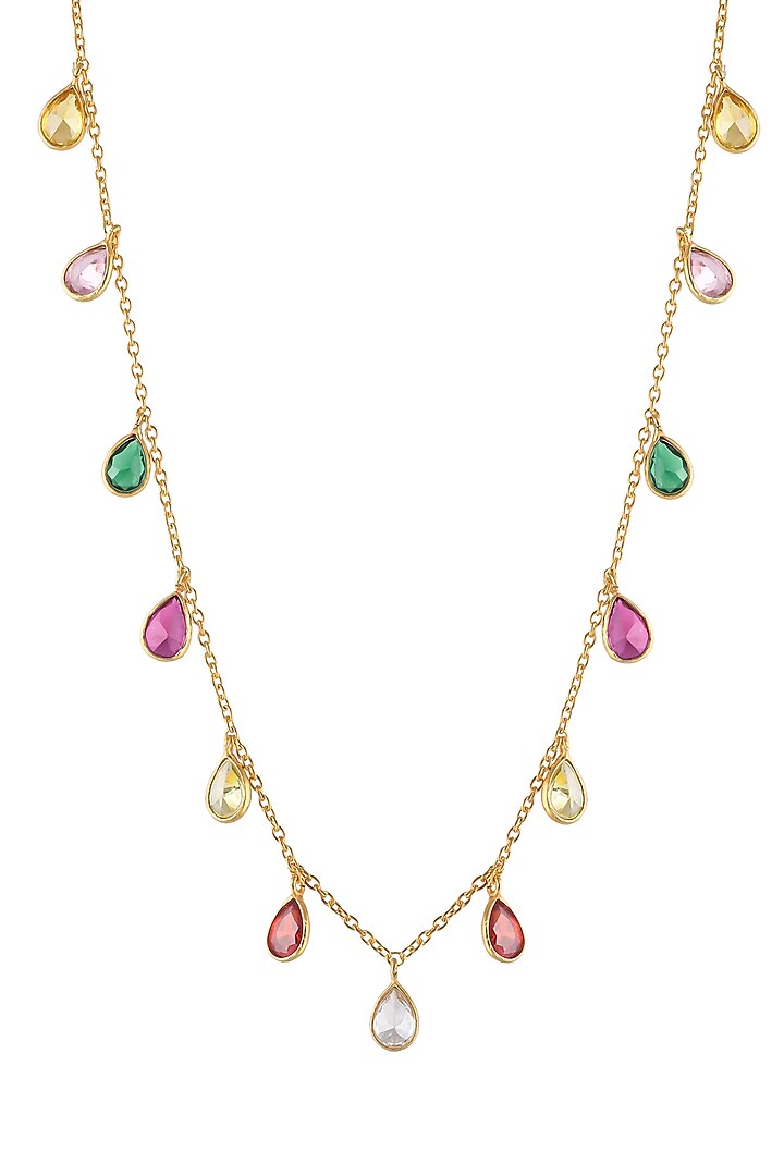 Gold Finish Semi-Precious Synthetic Stones Necklace In Sterling Silver by Zeeya Luxury Jewellery
