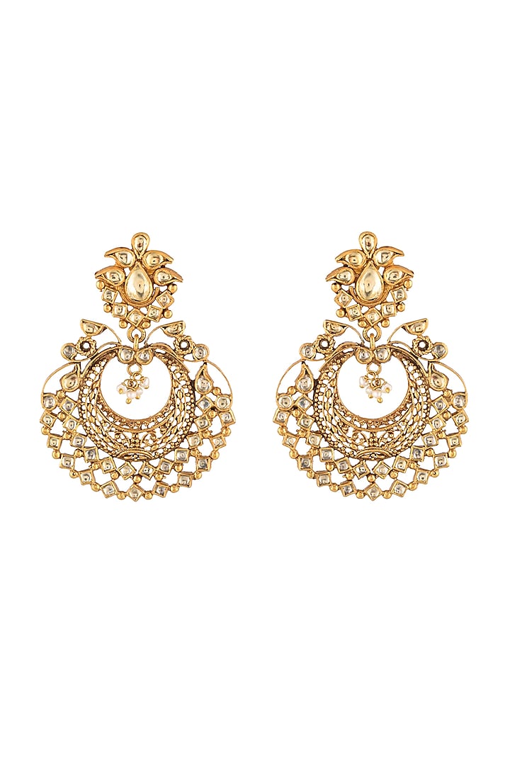 Gold Finish Pearls Chandbali Earrings In Sterling Silver by Zeeya Luxury Jewellery