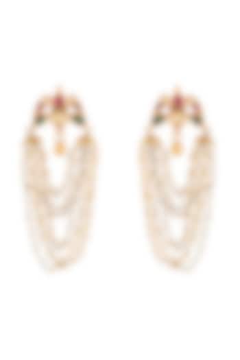 Gold Finish Kundan Polki & Pearls Dangler Earrings In Sterling Silver by Zeeya Luxury Jewellery at Pernia's Pop Up Shop