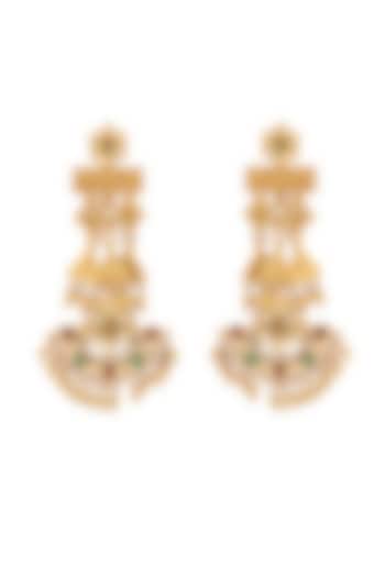 Gold Finish Kundan Polki Chandbali Earrings In Sterling Silver by Zeeya Luxury Jewellery at Pernia's Pop Up Shop