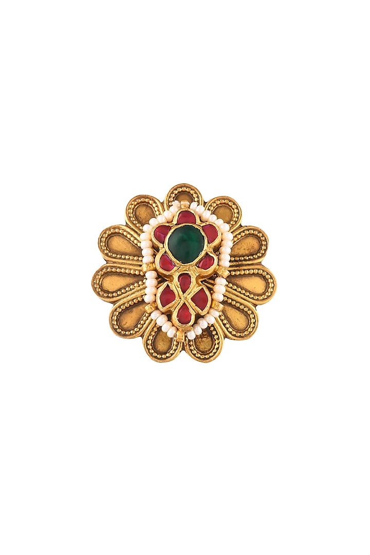 Gold Finish Semi-Precious Ruby Stones Ring In Sterling Silver by Zeeya Luxury Jewellery