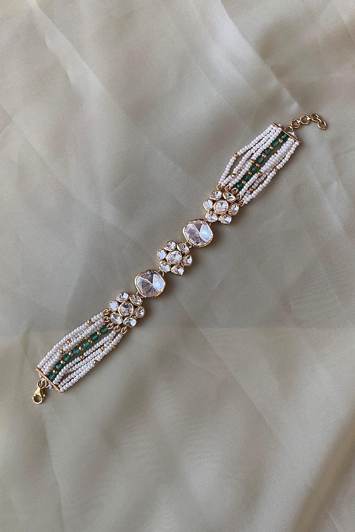 Gold Plated Semi-Precious Stone & Moissanite Polki Bracelet In Sterling Silver by Zeeya Luxury Jewellery