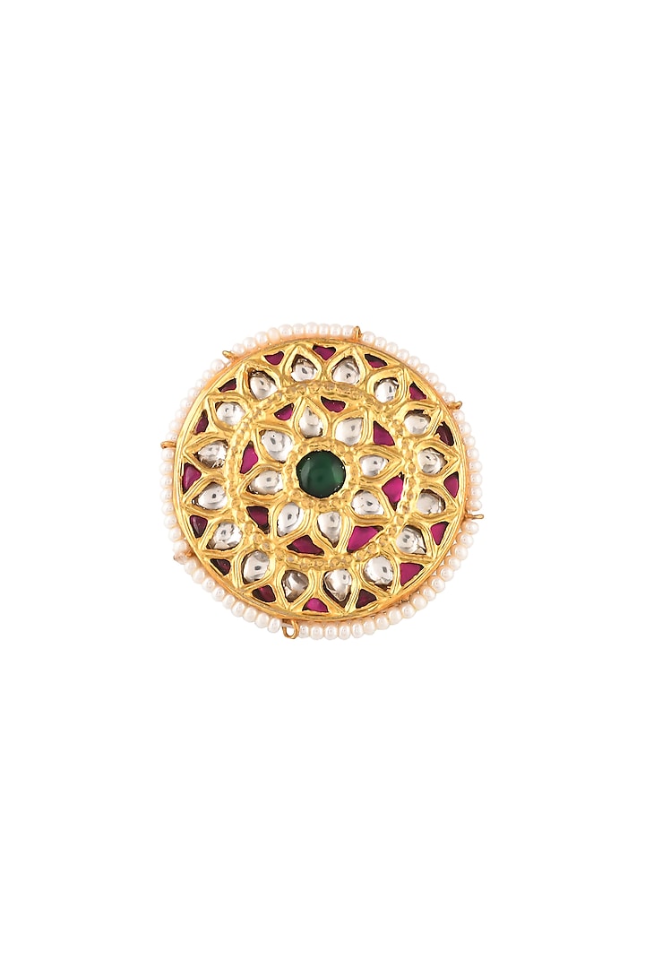 Gold Finish Moissanite Polki Handcrafted Ring In Sterling Silver by Zeeya Luxury Jewellery