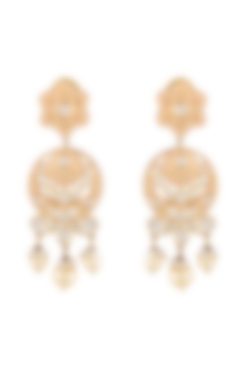 Gold Finish Moissanite Kundan Polki Earrings In Sterling Silver by Zeeya Luxury Jewellery