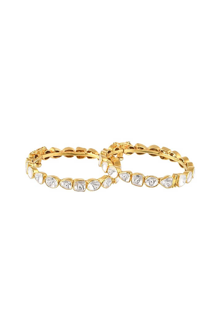 Gold Finish Handcrafted Moissanite Polki Bangles In Sterling Silver (Set of 2) by Zeeya Luxury Jewellery