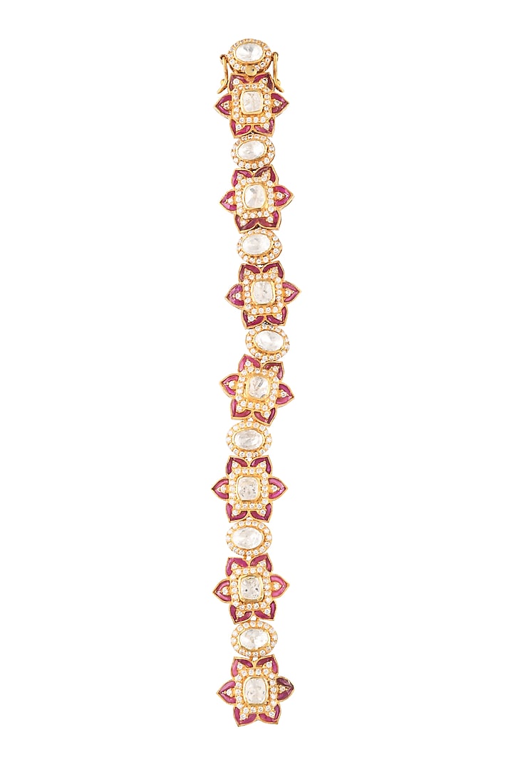 Gold Finish Moissanite Polki Bracelet In Sterling Silver by Zeeya Luxury Jewellery