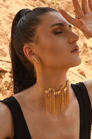 Gold Finish Mercury Clasique Statement Dangler Earrings In Sterling Silver by Zoharet