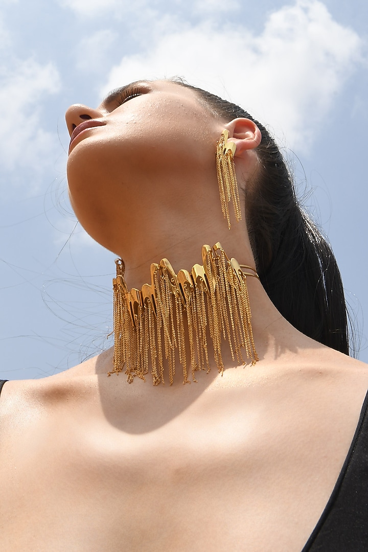 Gold Finish Mercury Classique Choker Necklace In Sterling Silver by Zoharet at Pernia's Pop Up Shop