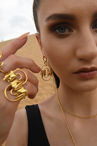 Gold Finish Mercury Valor Dangler Earrings In Sterling Silver by Zoharet