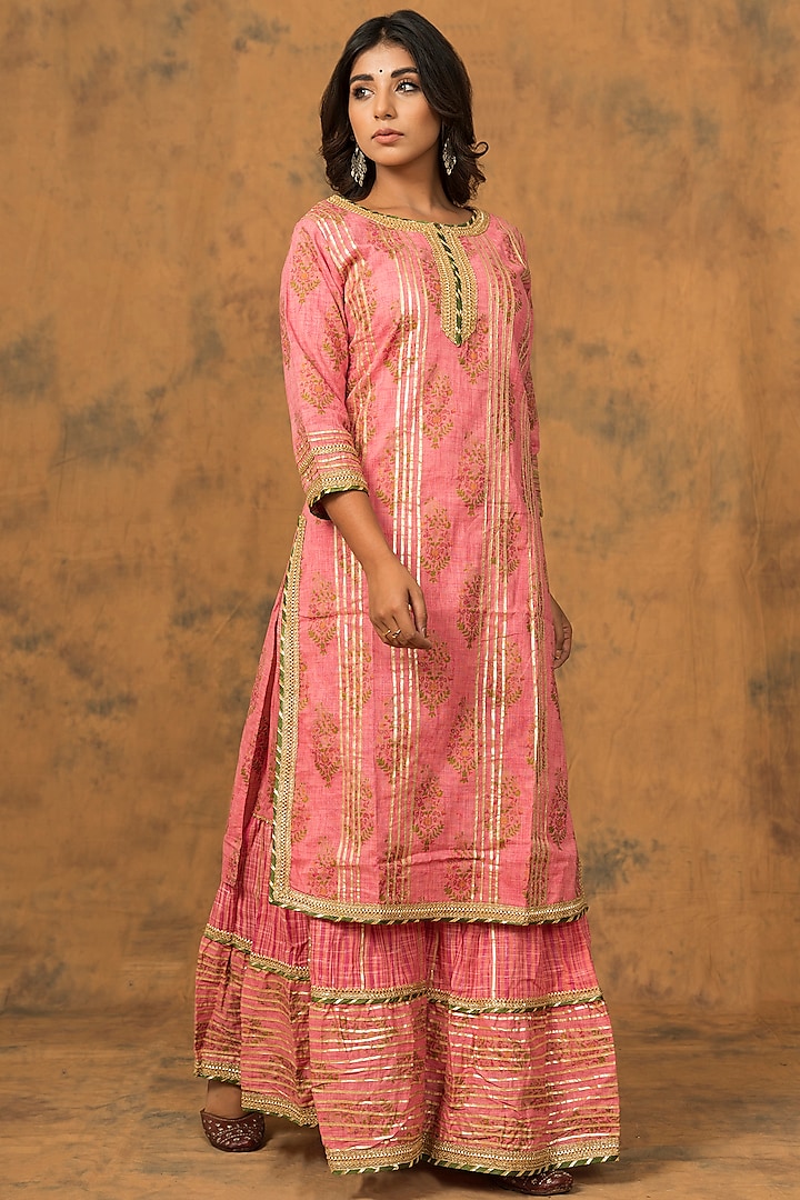 Flamingo Pink Printed Sharara Set by Zolo Label at Pernia's Pop Up Shop