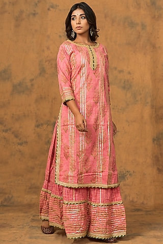 Flamingo Pink Printed Sharara Set by Zolo Label