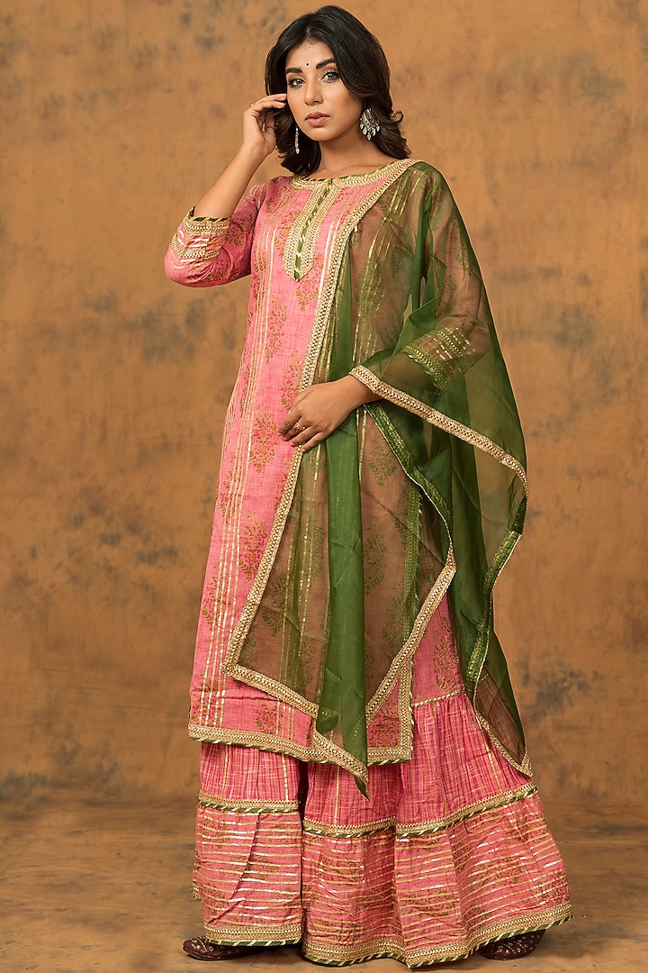 Flamingo Pink Printed Sharara Set by Zolo Label at Pernia's Pop Up Shop