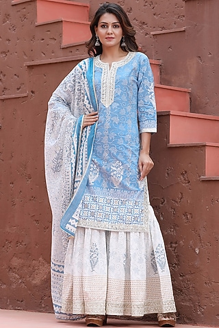 White Cotton Printed Sharara Set by Zolo Label