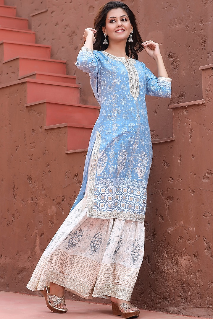White Cotton Printed Sharara Set by Zolo Label at Pernia's Pop Up Shop