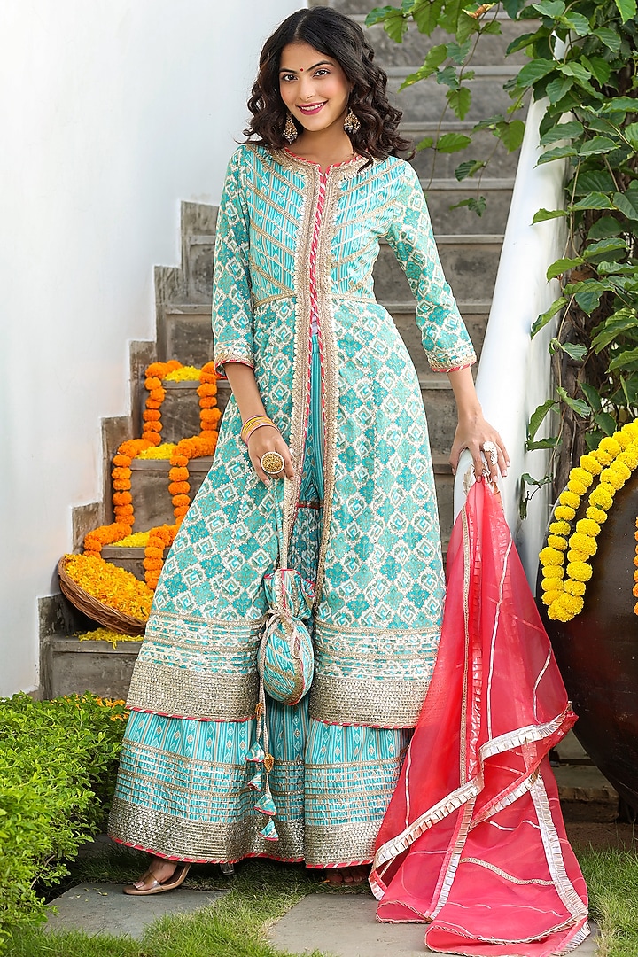 Sky Blue Printed Sharara Set by Zolo Label at Pernia's Pop Up Shop