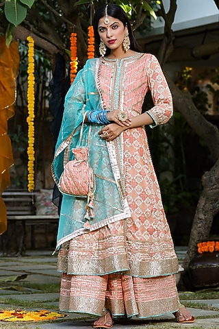 Orange Printed Sharara Set by Zolo Label