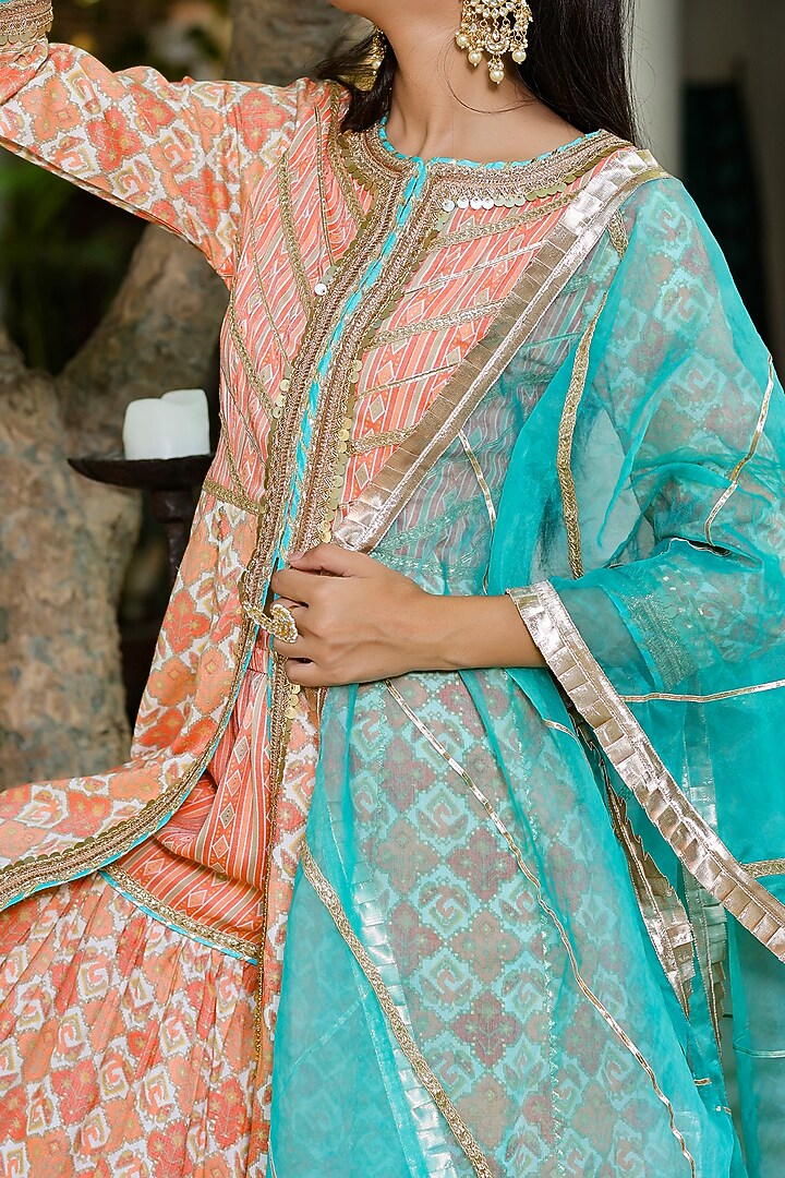 Orange Printed Sharara Set by Zolo Label at Pernia's Pop Up Shop