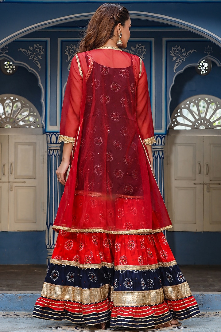 Navy Blue & Red Rayon Sharara Set by Zolo Label at Pernia's Pop Up Shop