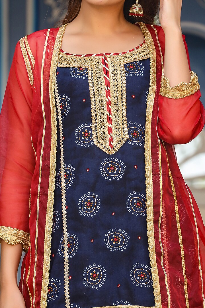 Navy Blue & Red Rayon Sharara Set by Zolo Label at Pernia's Pop Up Shop