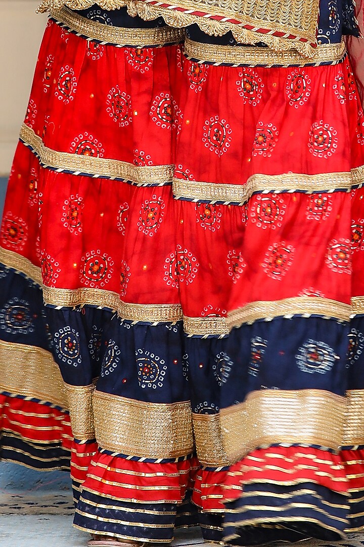 Navy Blue & Red Rayon Sharara Set by Zolo Label at Pernia's Pop Up Shop