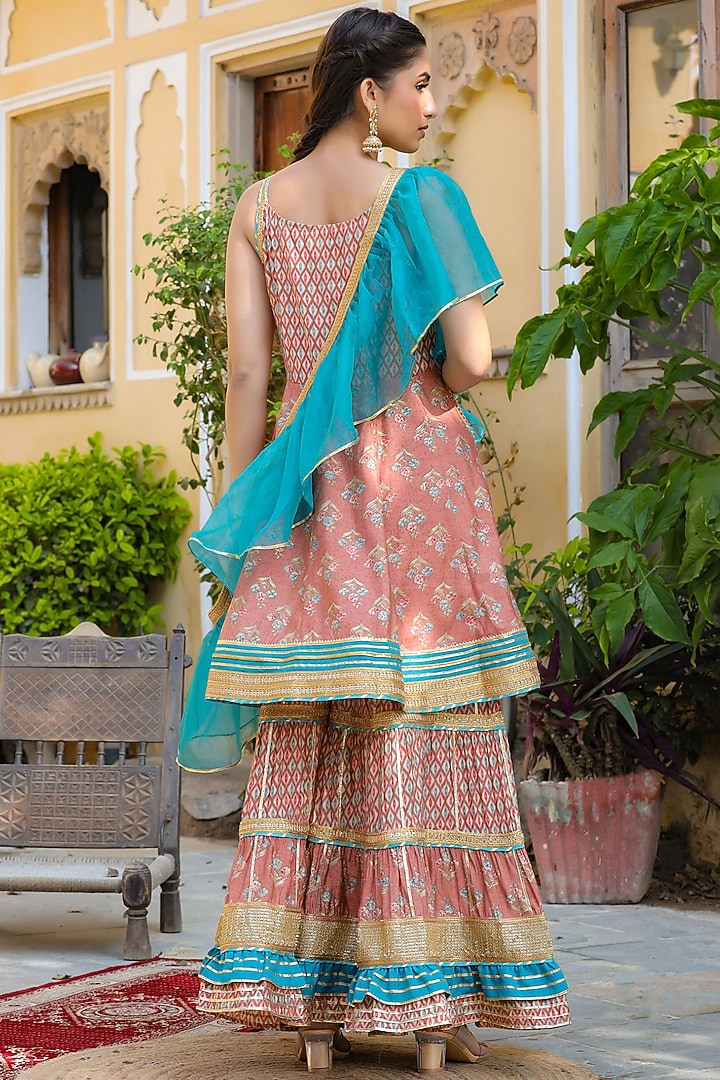 Peach Cotton Sharara Set by Zolo Label at Pernia's Pop Up Shop