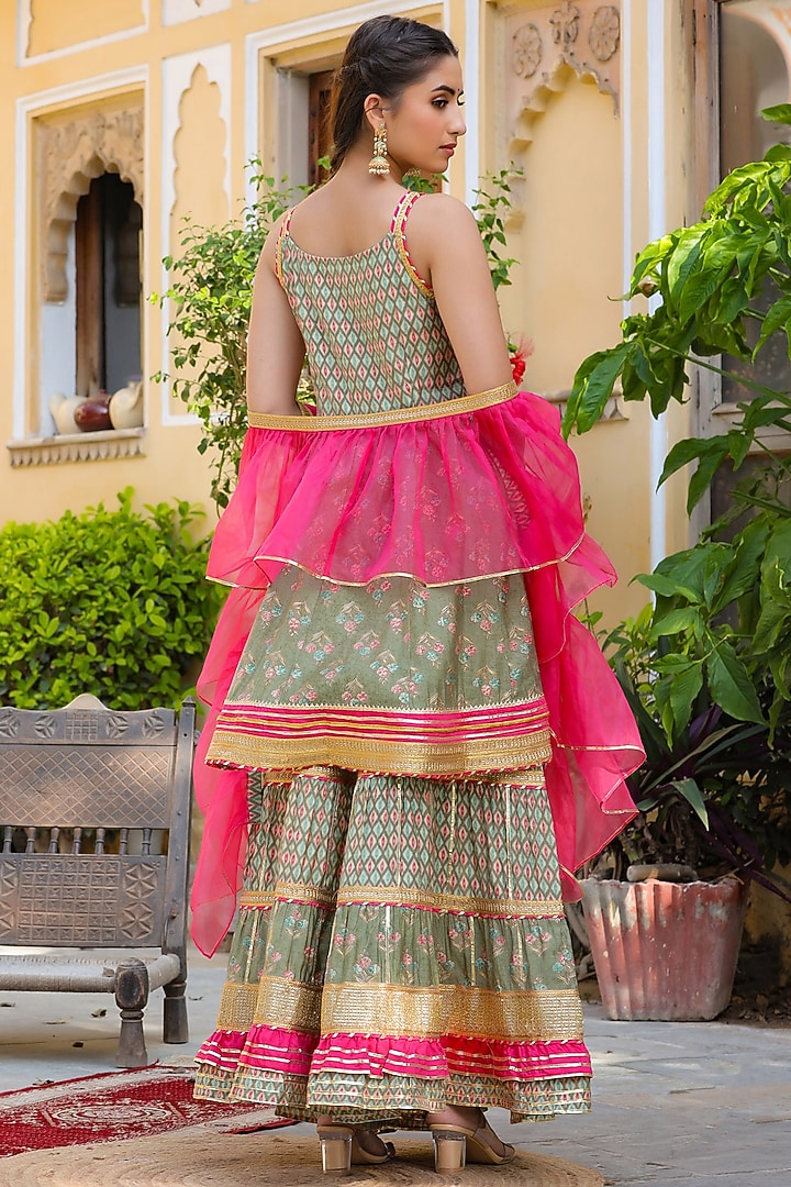 Olive Green Cotton Sharara Set by Zolo Label at Pernia's Pop Up Shop