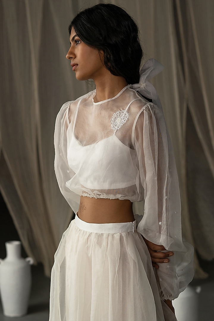 Off-White Hand Embroidered Top With Bustier by Zoon Tribe at Pernia's Pop Up Shop