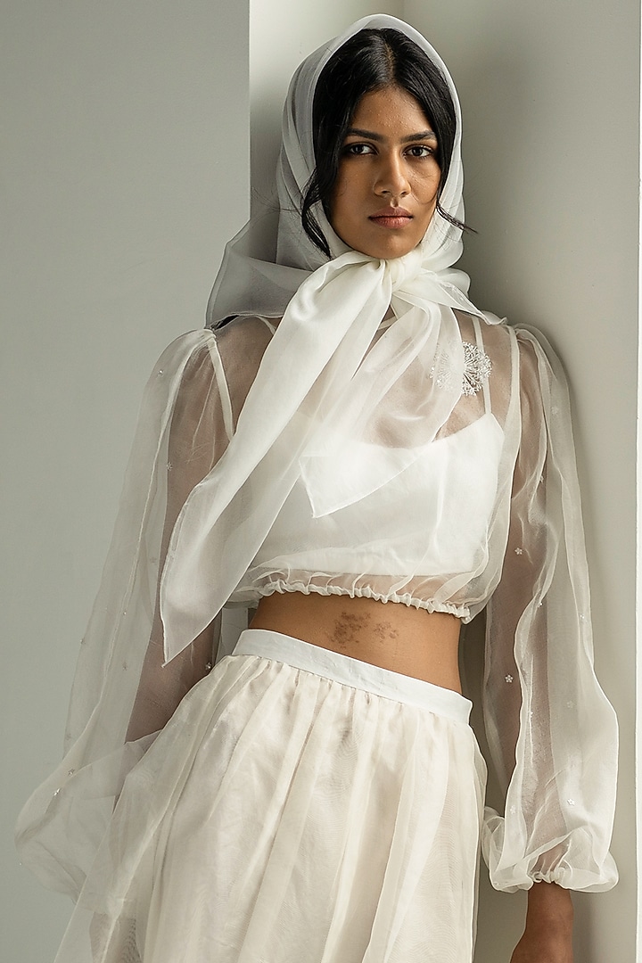 Off-White Hand Embroidered Top With Bustier by Zoon Tribe at Pernia's Pop Up Shop
