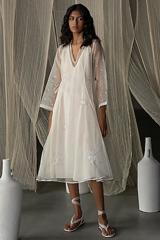 Off-White Hand Embroidered Dress With Slip by Zoon Tribe