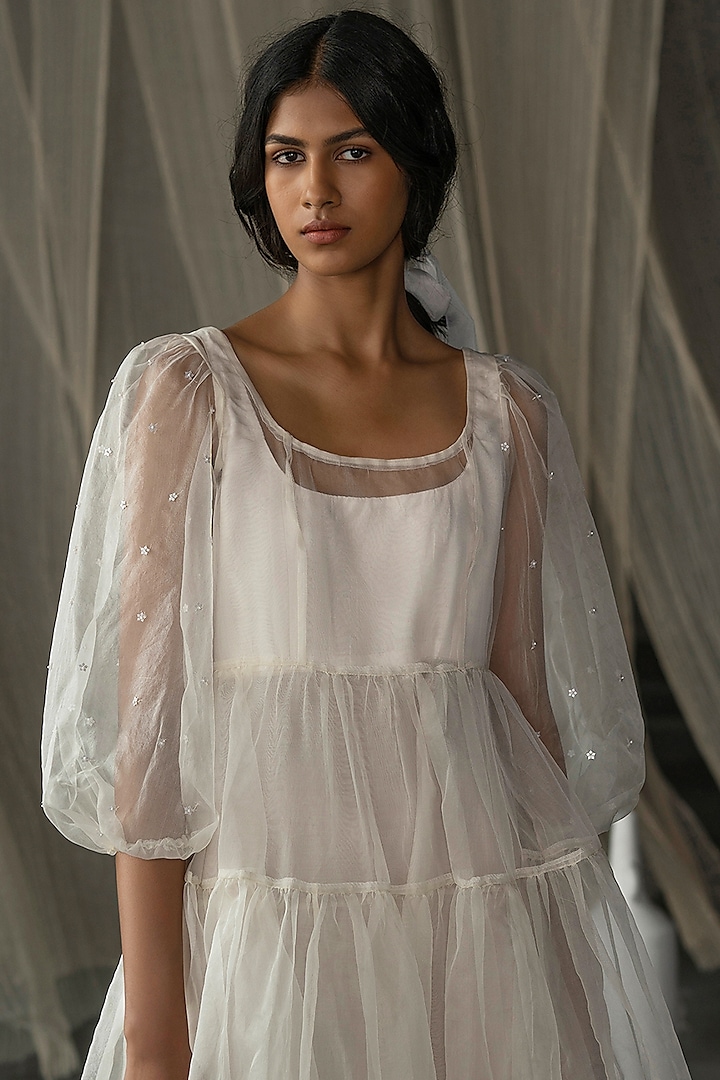 Off-White Hand Embroidered Tiered Vacation Dress With Slip by Zoon Tribe at Pernia's Pop Up Shop