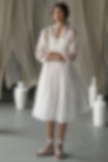 Off-White Pure Chanderi Hand Embroidered Jacket Vacation Dress by Zoon Tribe at Pernia's Pop Up Shop