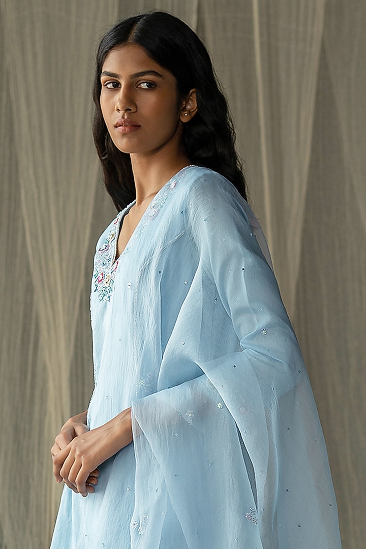 Powder Blue Hand Embroidered Kurta Set by Zoon Tribe at Pernia's Pop Up Shop