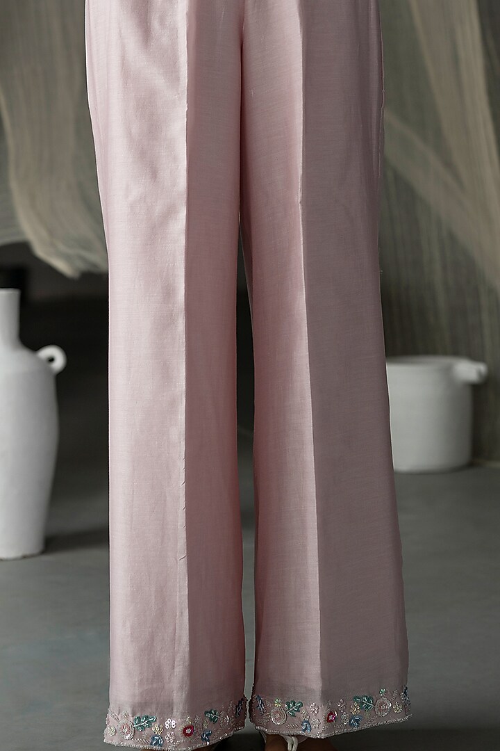 Powder Pink Hand Embroidered Kurta Set by Zoon Tribe at Pernia's Pop Up Shop