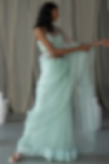 Mint Green Hand Embroidered Wedding Saree Set by Zoon Tribe at Pernia's Pop Up Shop